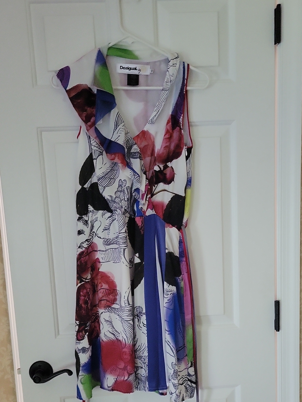 Desigual White Multicolor Floral V-Neck Midi Dress